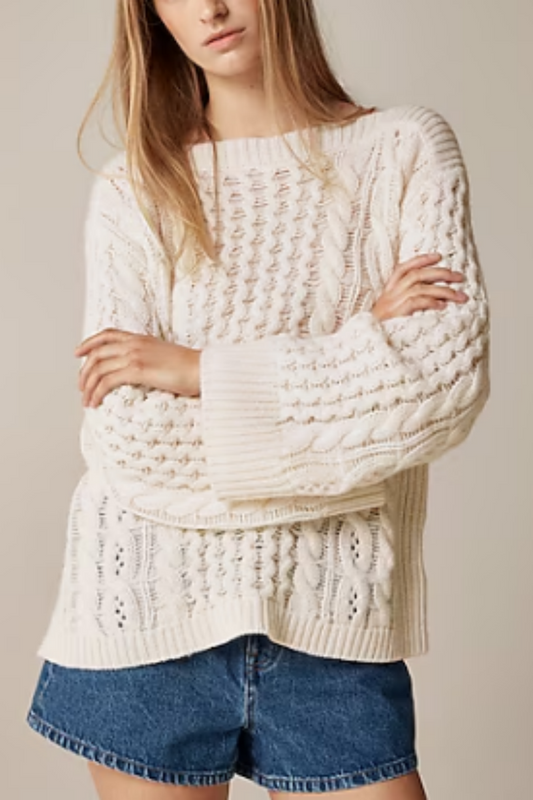 Oversized Cashmere Cable Knit Boatneck Sweater