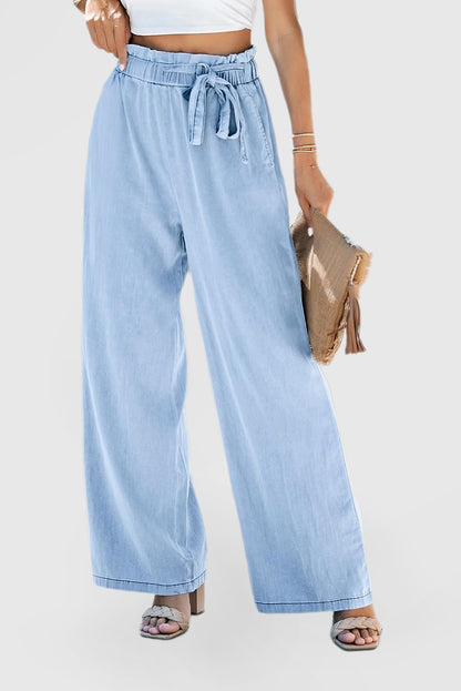 Women's High-Rise Wide-Leg Drawstring Denim Pants
