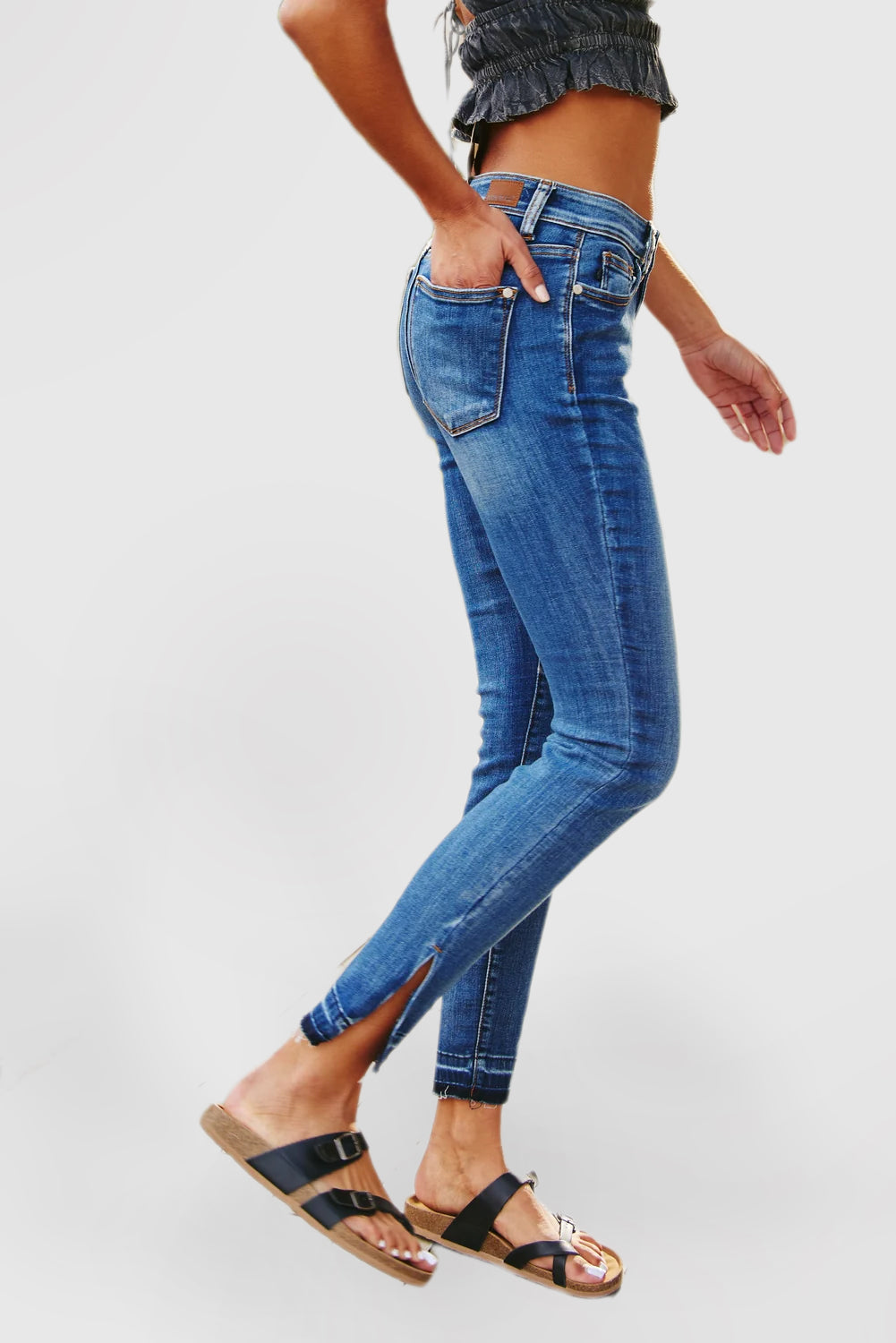 High Waist Cuffed Jeans Women's Casual Straight Leg