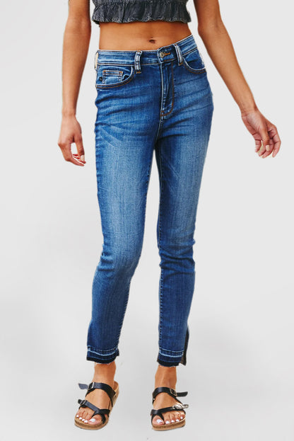 High Waist Cuffed Jeans Women's Casual Straight Leg