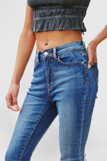 High Waist Cuffed Jeans Women's Casual Straight Leg