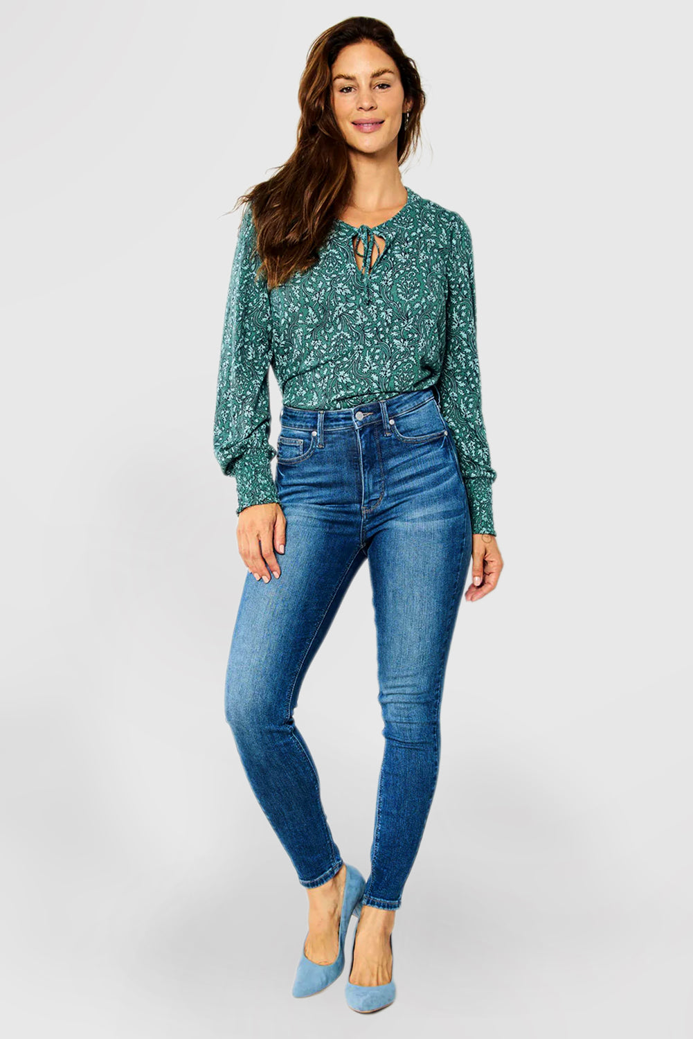 High Waist Cuffed Jeans Women's Casual Straight Leg