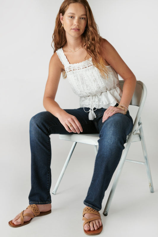 Women's Fashion Mid Waist Straight Jeans