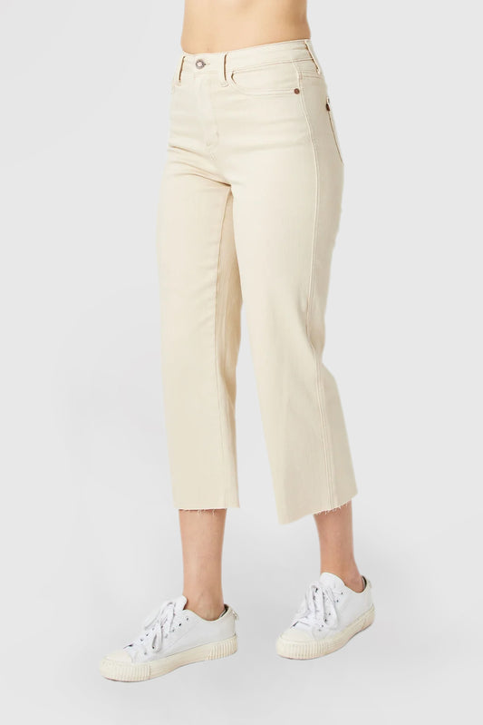 High-Waist Natural Wide-Leg Crop Jeans