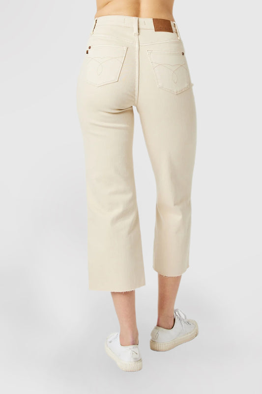 High-Waist Natural Wide-Leg Crop Jeans