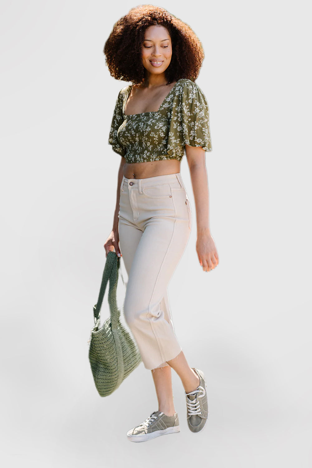 High-Waist Natural Wide-Leg Crop Jeans