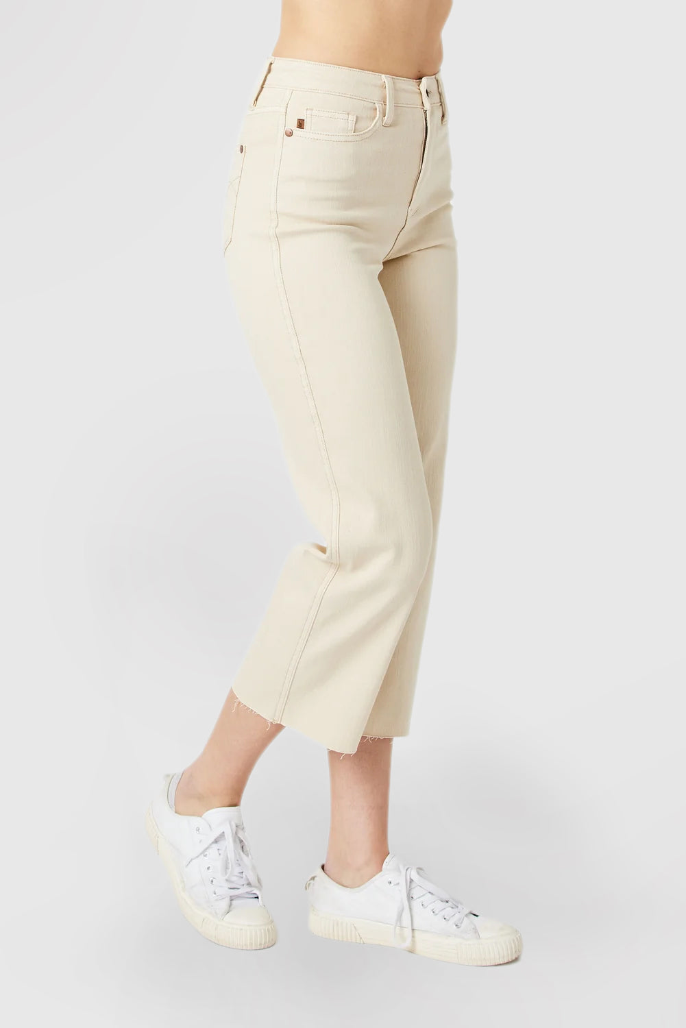 High-Waist Natural Wide-Leg Crop Jeans