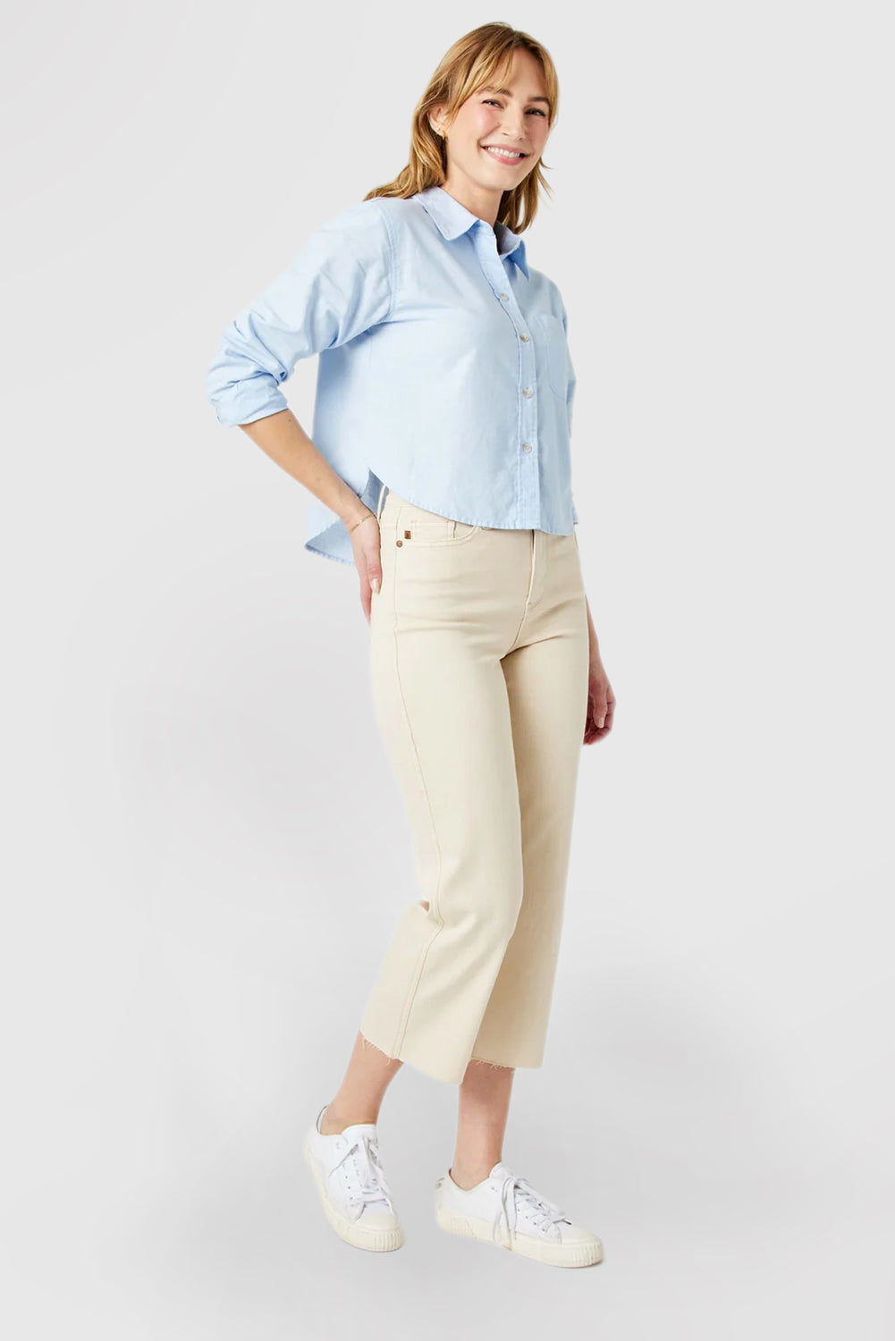 High-Waist Natural Wide-Leg Crop Jeans