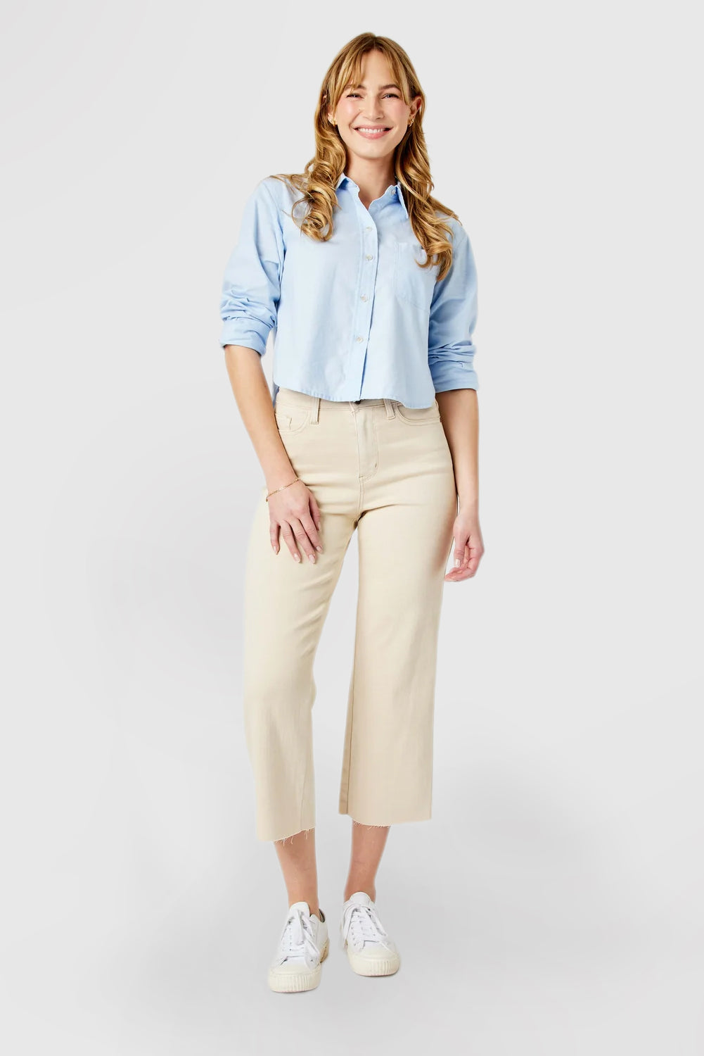 High-Waist Natural Wide-Leg Crop Jeans