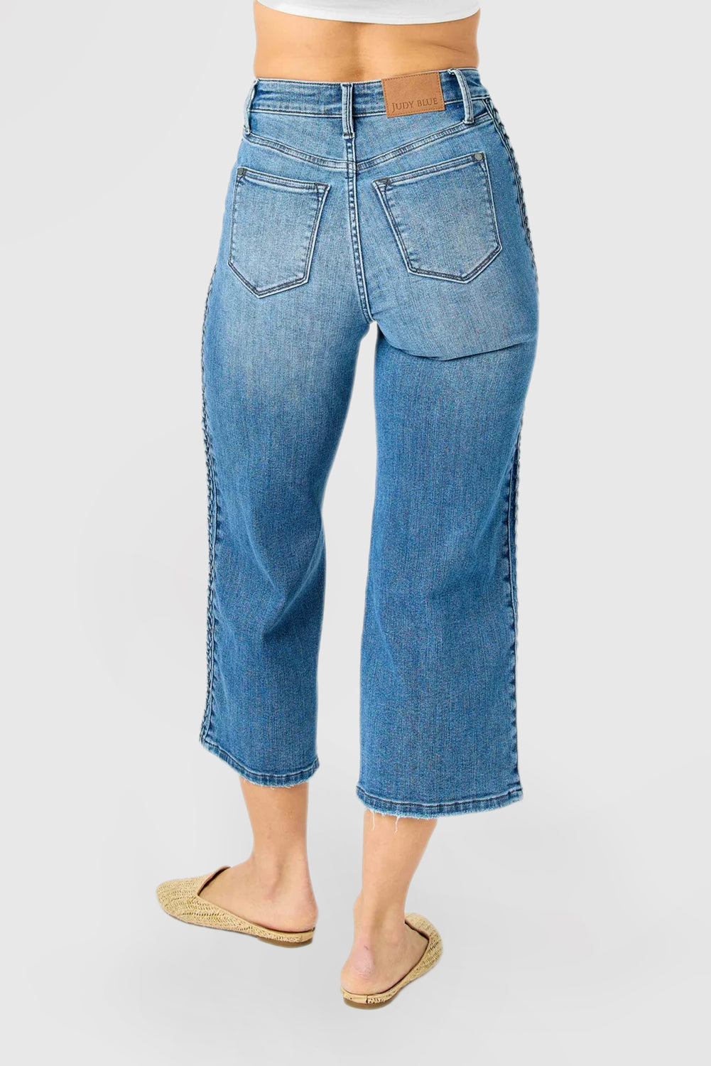 High-Rise Cropped Wide-Leg Jeans with Braid Accent