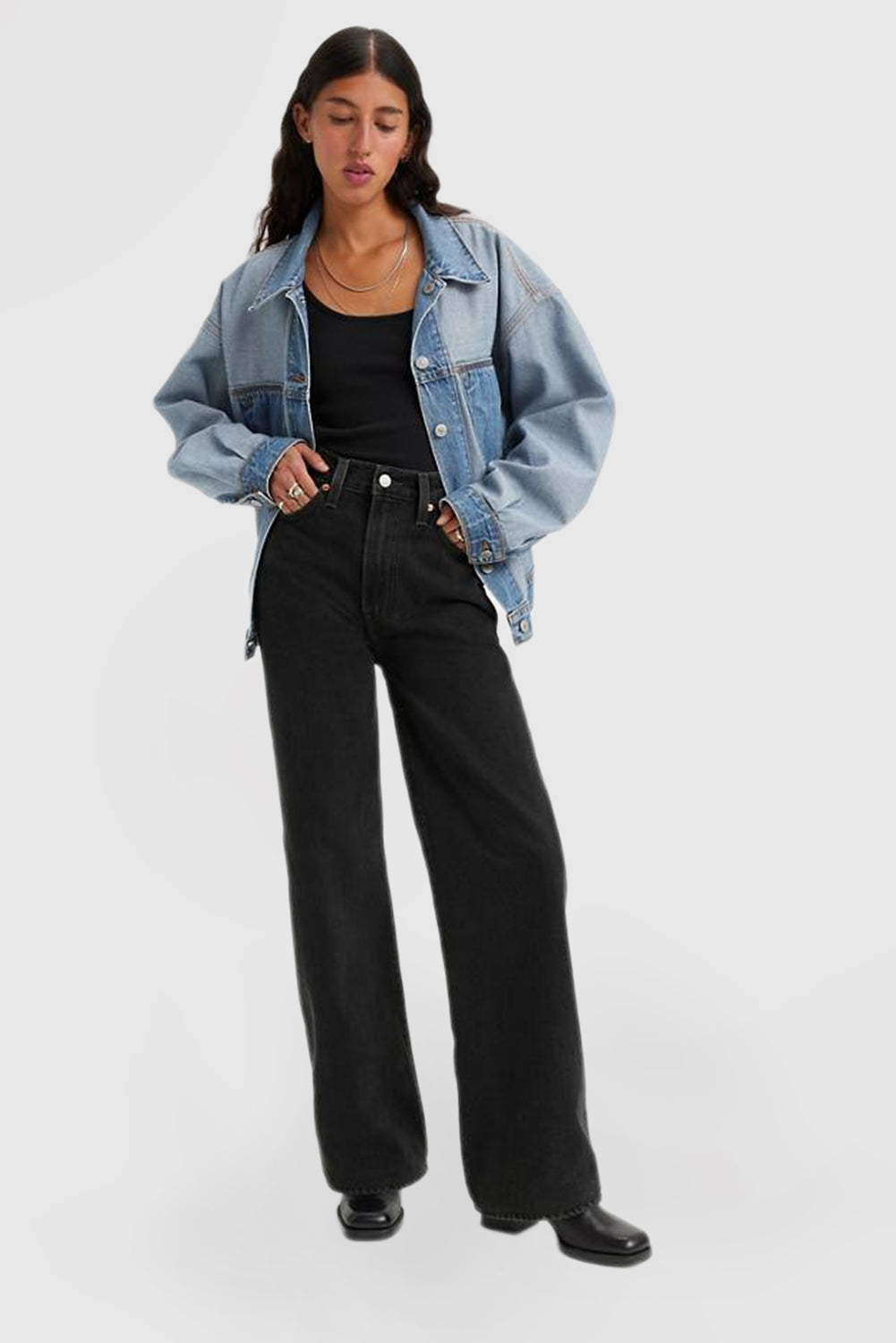 Women's High Waist Jeans Stretch Wide Leg Pants