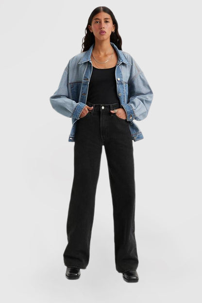 Women's High Waist Jeans Stretch Wide Leg Pants