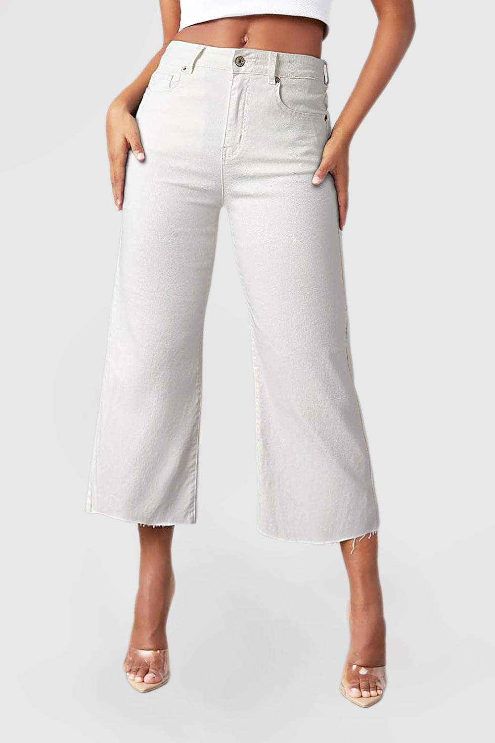 Women's High Waist Drawstring Jeans Stretch Straight Loose Pants