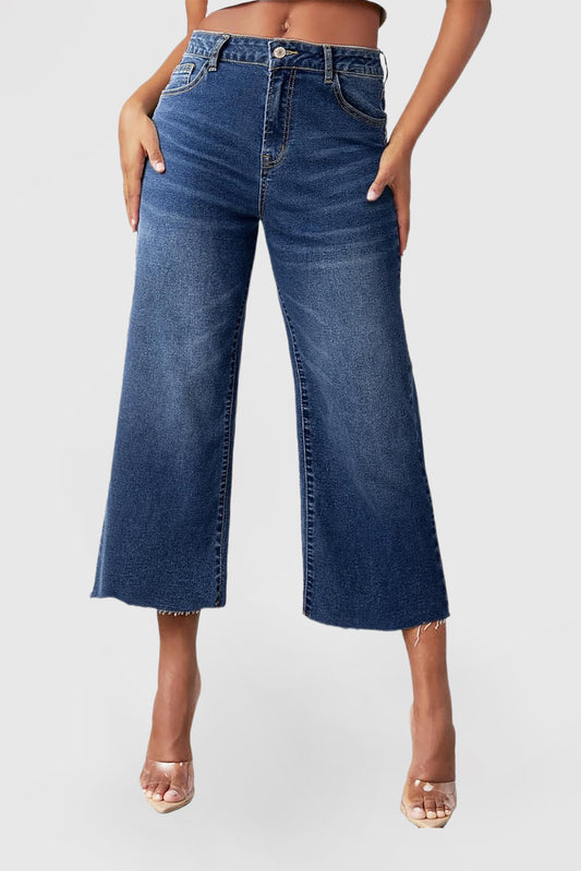 Women's High Waist Drawstring Jeans Stretch Straight Loose Pants