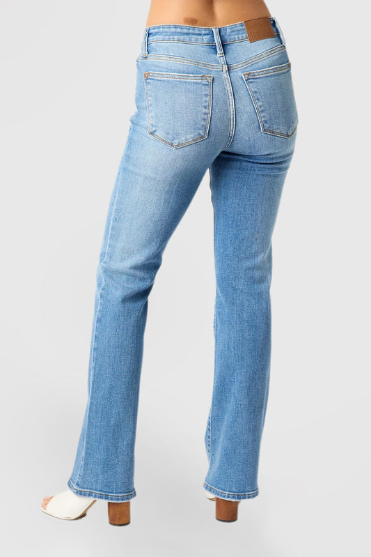 Vintage Blue Mid-Waist Bootcut Jeans with Straight Leg