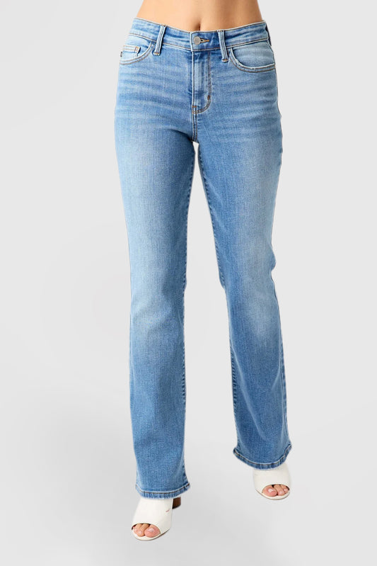 Vintage Blue Mid-Waist Bootcut Jeans with Straight Leg