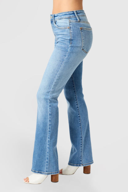 Vintage Blue Mid-Waist Bootcut Jeans with Straight Leg