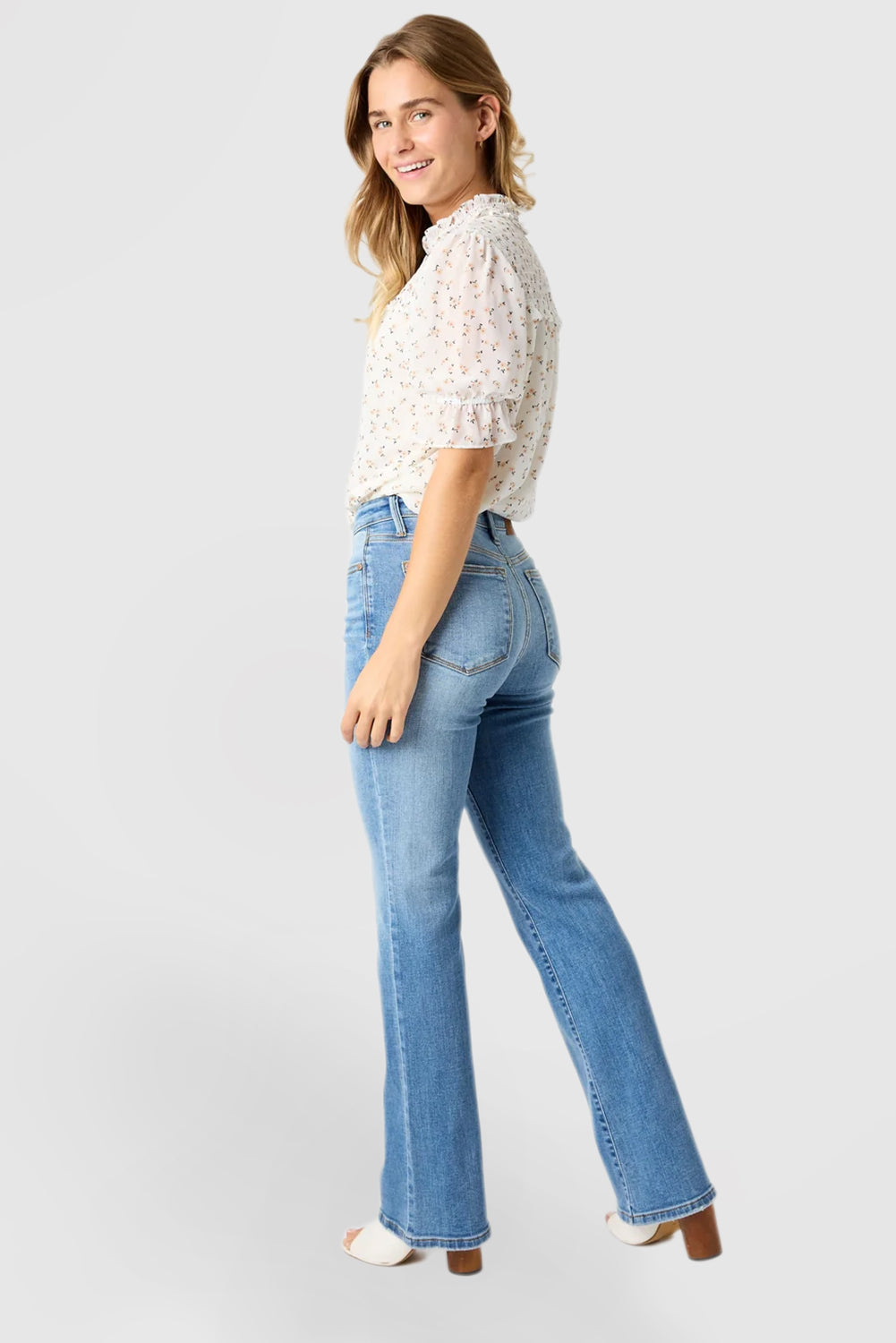 Vintage Blue Mid-Waist Bootcut Jeans with Straight Leg