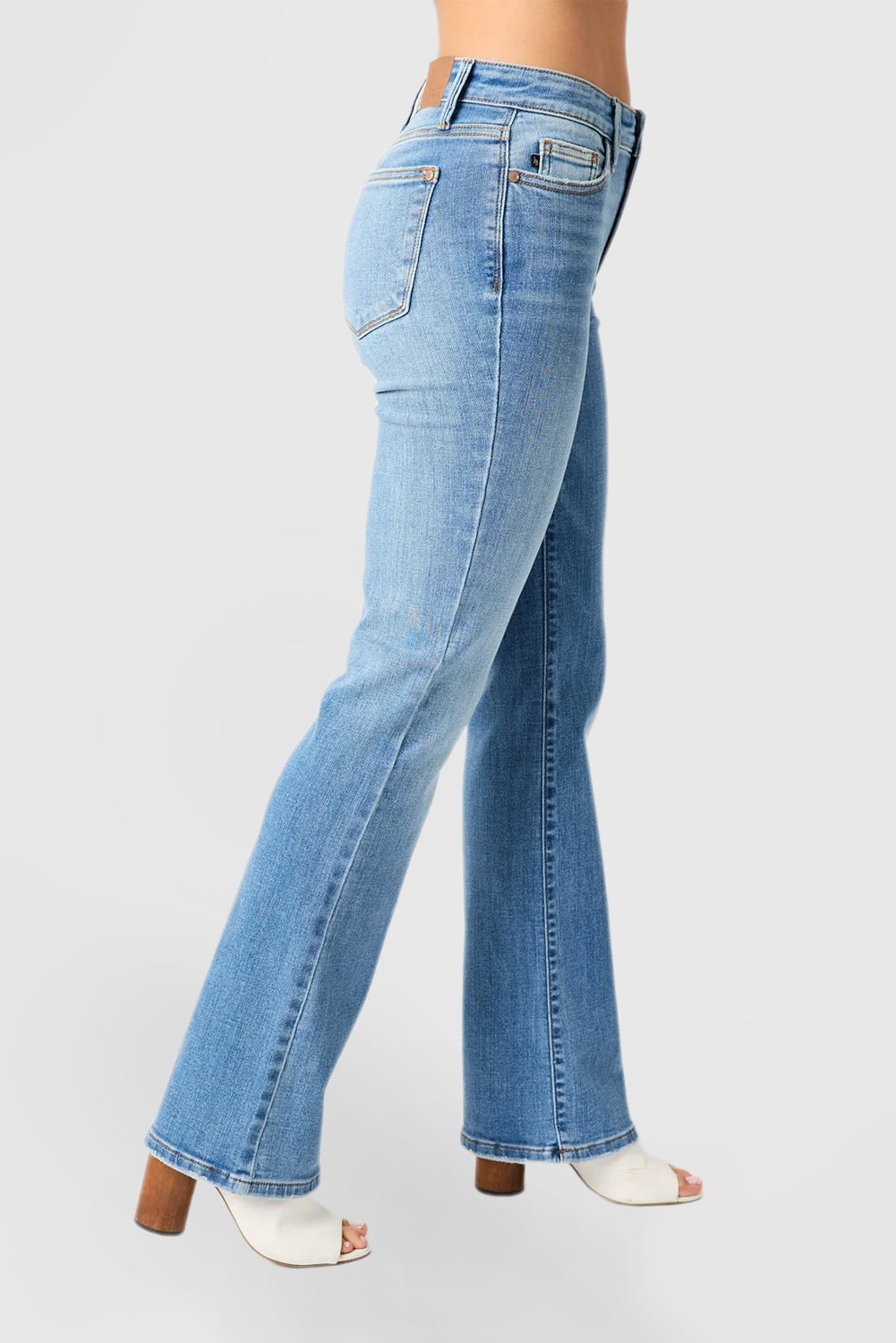 Vintage Blue Mid-Waist Bootcut Jeans with Straight Leg