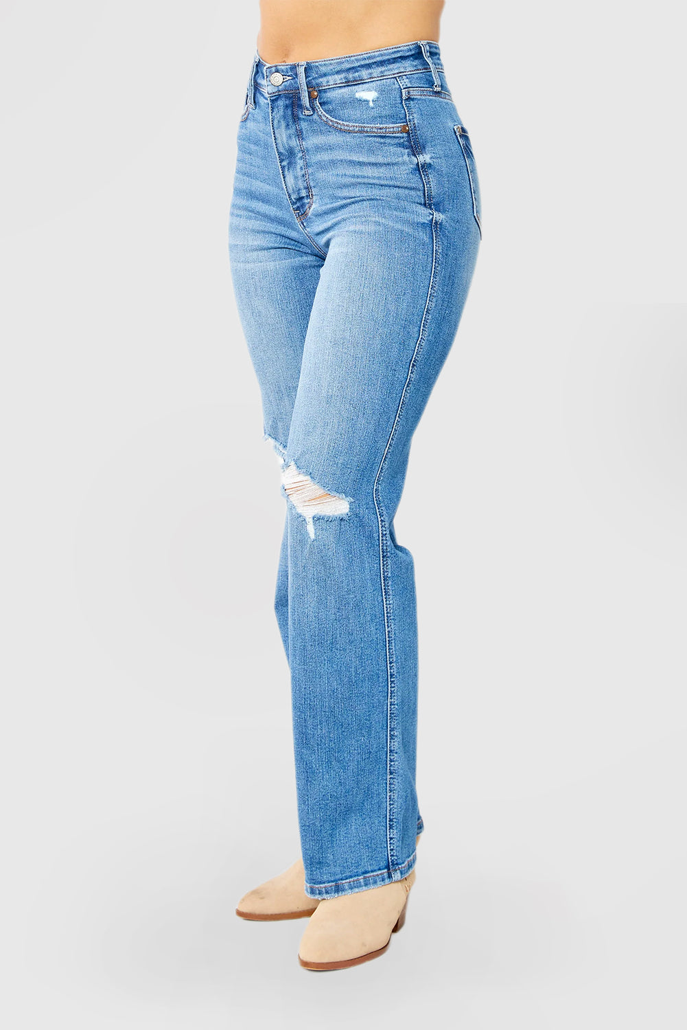 High-Rise Distressed Straight-Leg Jeans