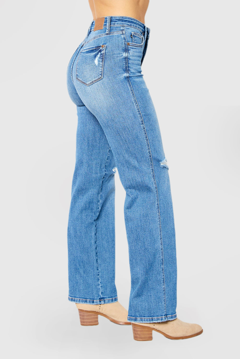 High-Rise Distressed Straight-Leg Jeans