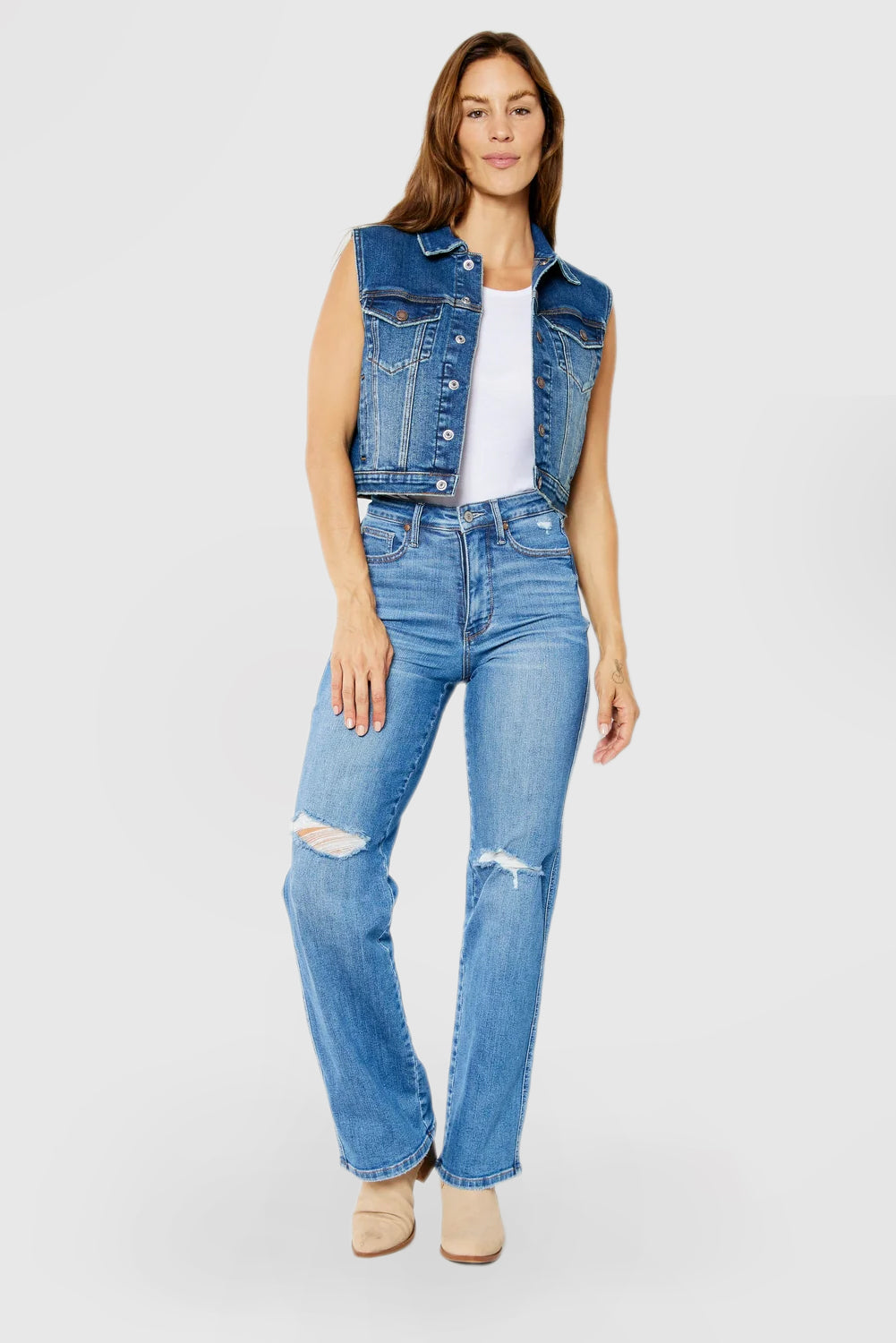High-Rise Distressed Straight-Leg Jeans