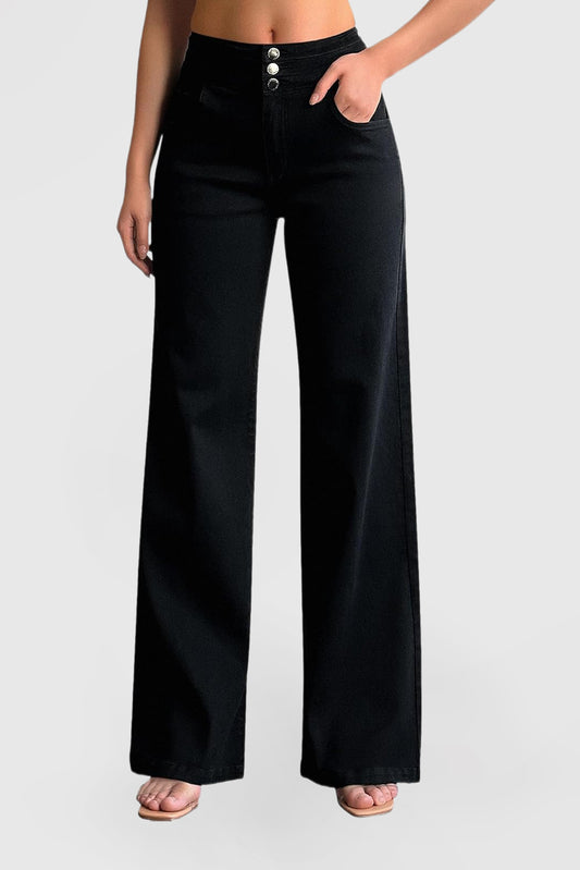 Women's High-Waisted Wide Leg Stretch Denim Pants
