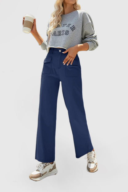 Women's Loose Wide Leg High Waist Casual Pants Denim Stretch Pants
