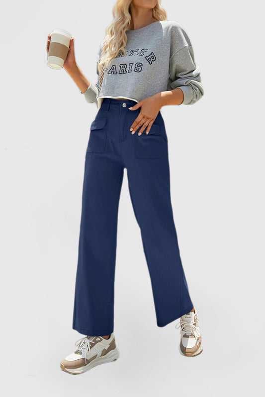Women's Loose Wide Leg High Waist Casual Pants Denim Stretch Pants