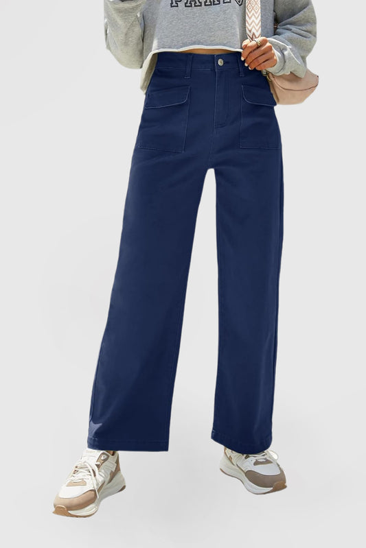 Women's Loose Wide Leg High Waist Casual Pants Denim Stretch Pants