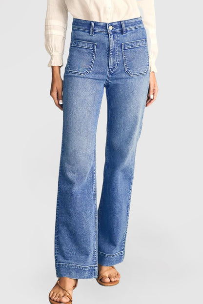 Women's High Waist Wide Leg Jeans with Pockets Stretch Jeans