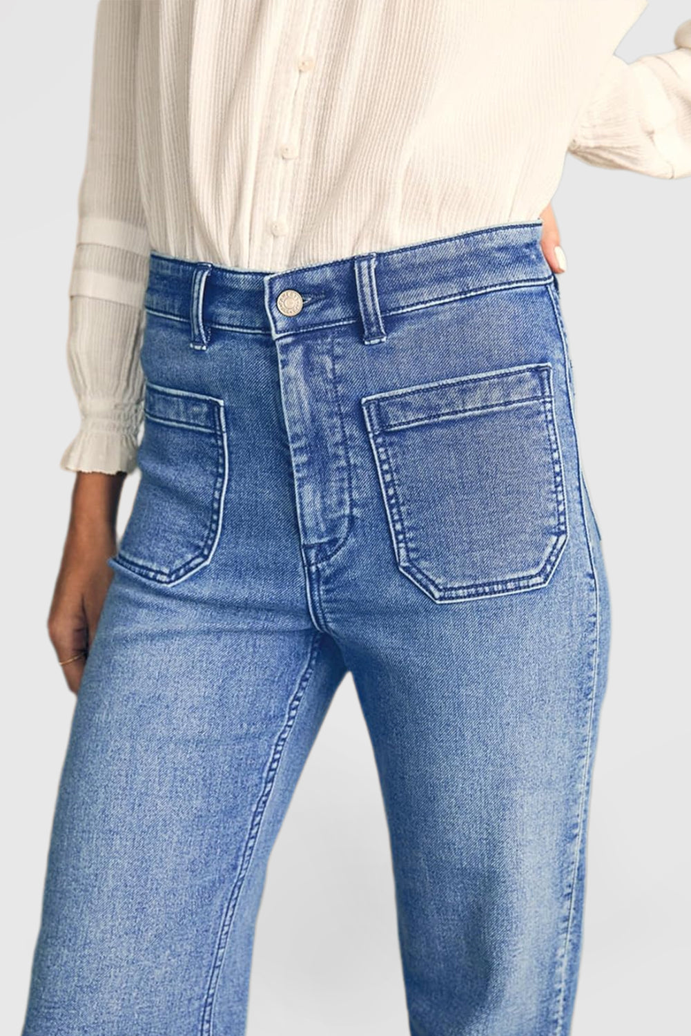 Women's High Waist Wide Leg Jeans with Pockets Stretch Jeans