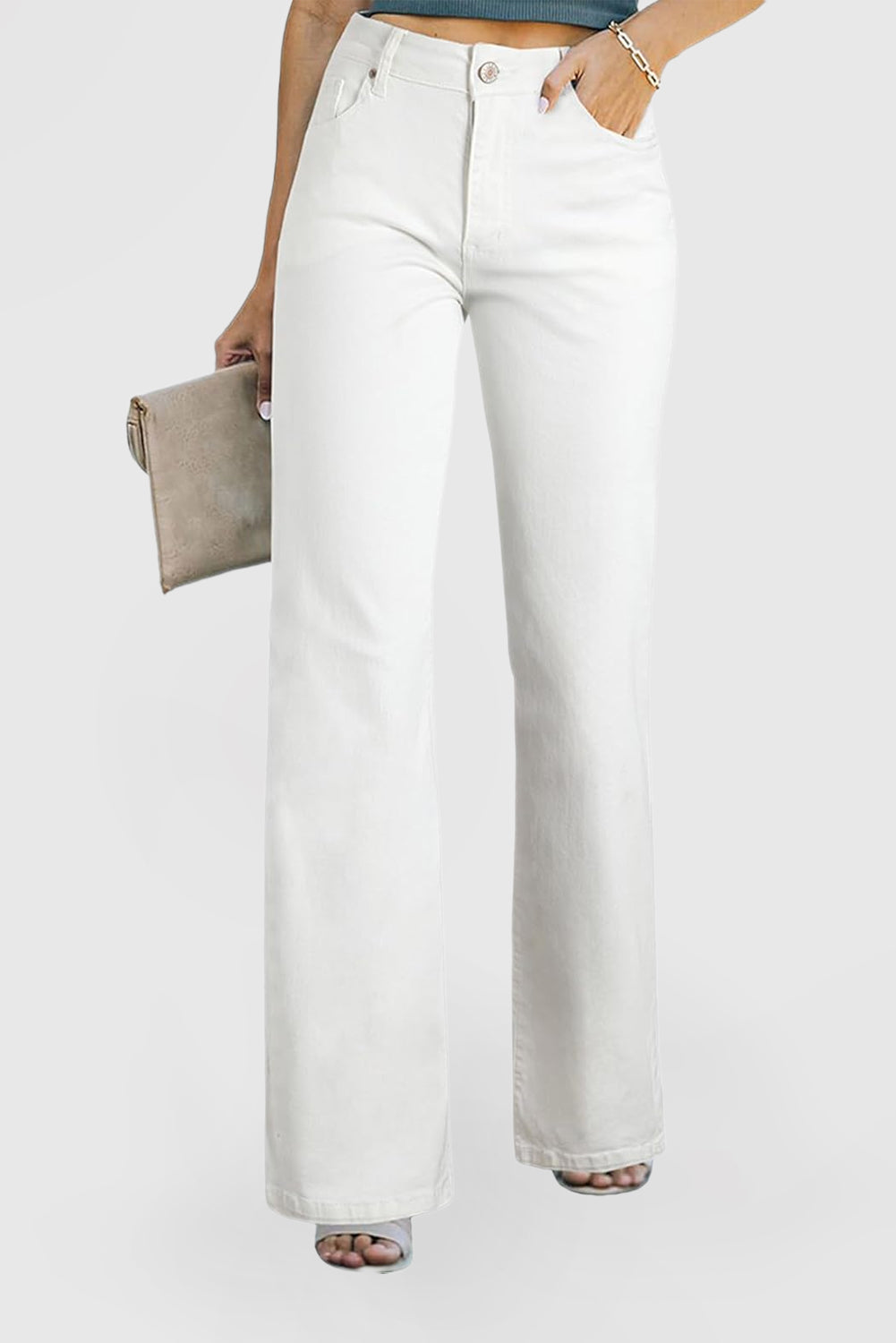 Women's High Waisted Wide Leg Stretch Jeans with Pockets