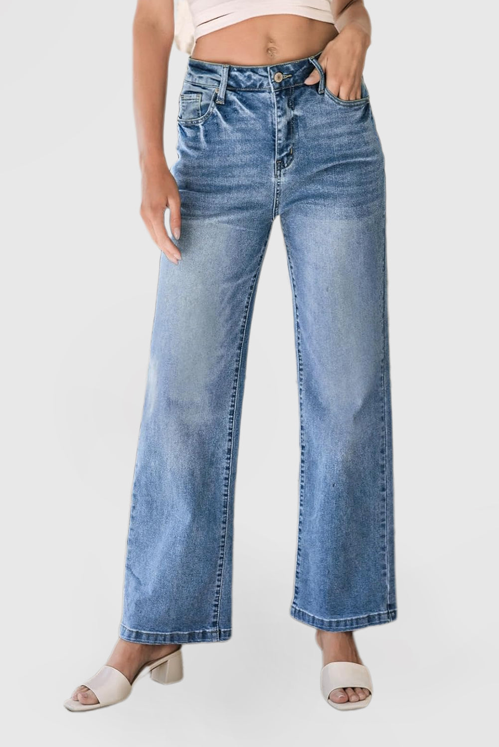 Women's High Waisted Wide Leg Stretch Jeans with Pockets