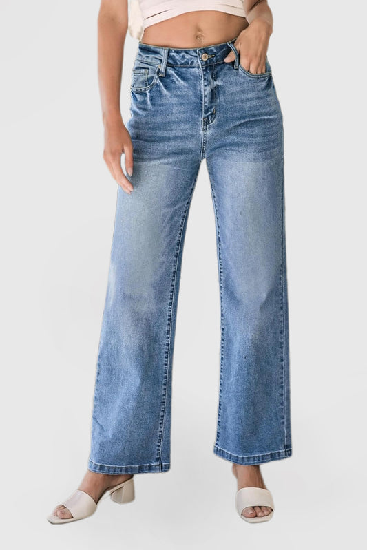 Women's High Waisted Wide Leg Stretch Jeans with Pockets