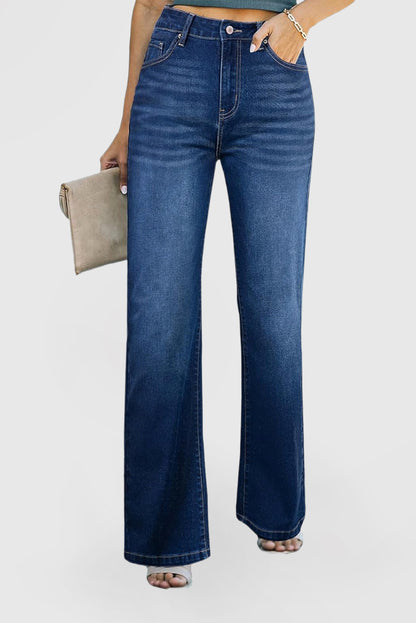 Women's High Waisted Wide Leg Stretch Jeans with Pockets
