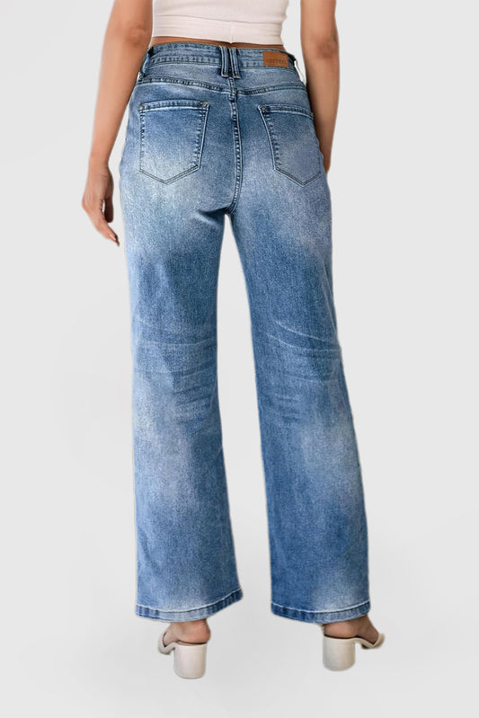 Women's High Waisted Wide Leg Stretch Jeans with Pockets