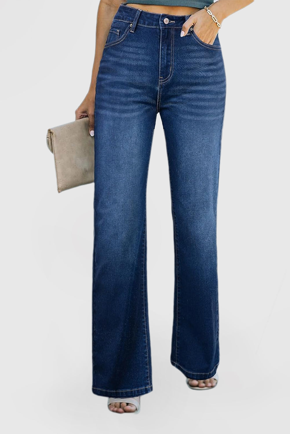 Women's High Waisted Wide Leg Stretch Jeans with Pockets