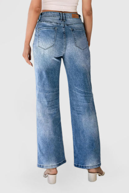 Women's High Waisted Wide Leg Stretch Jeans with Pockets