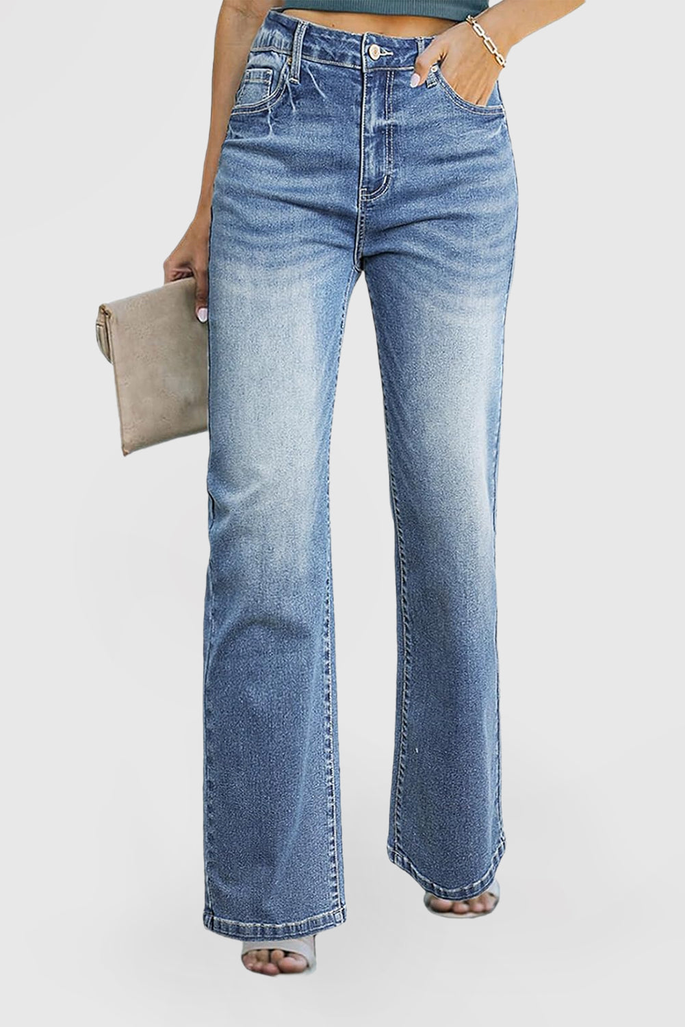 Women's High Waisted Wide Leg Stretch Jeans with Pockets