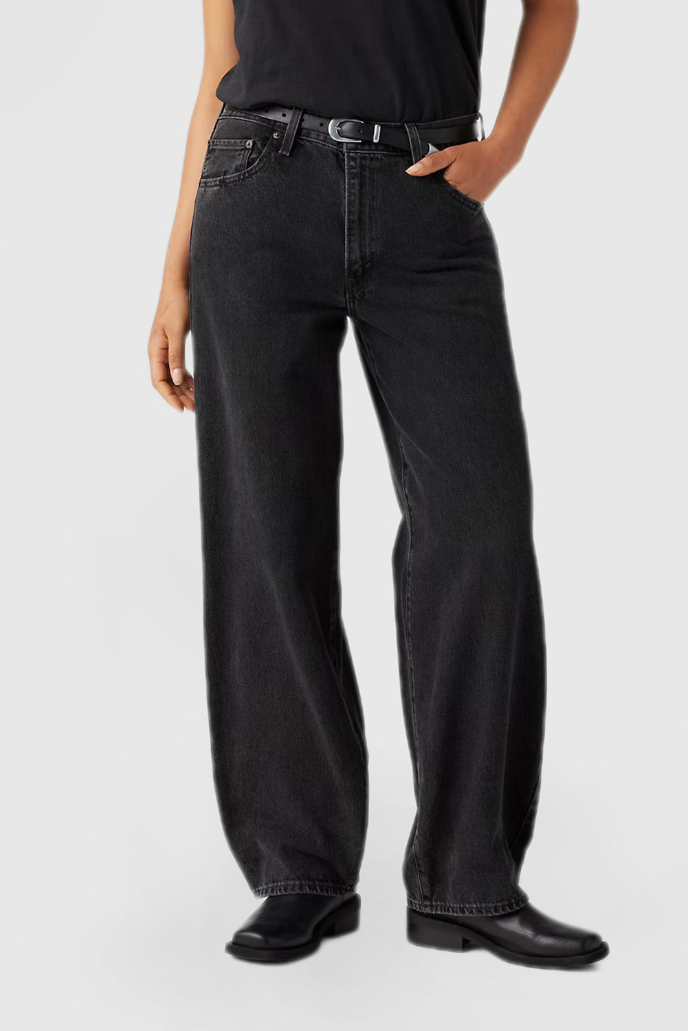 Women's Solid Color Vintage Loose Fit Jeans with Pockets
