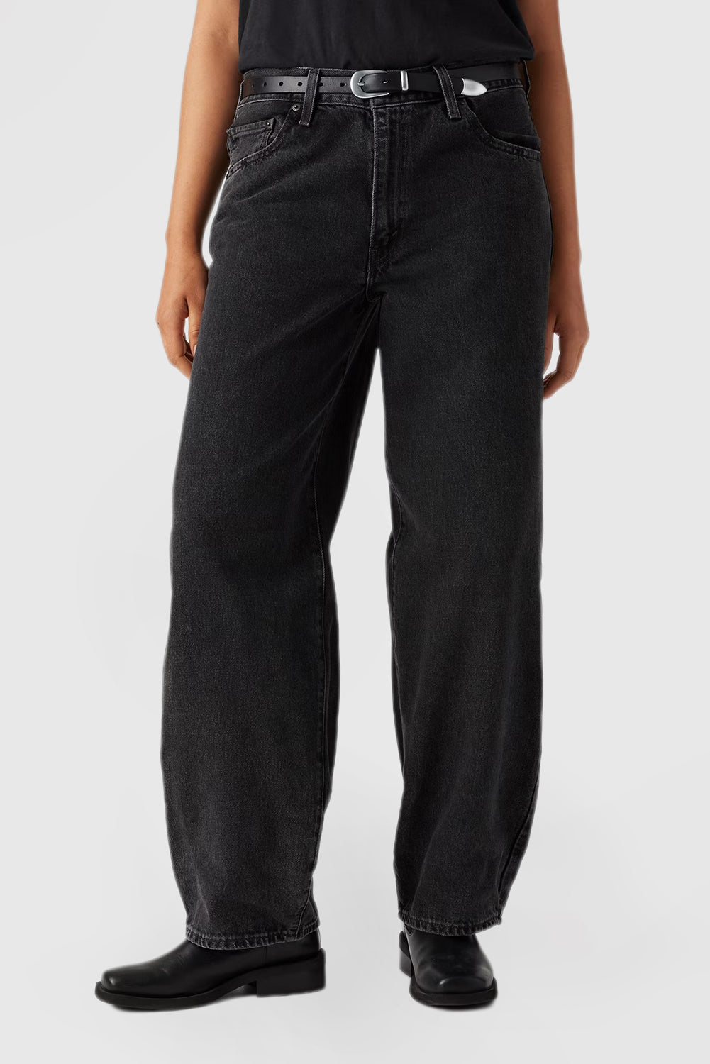 Women's Solid Color Vintage Loose Fit Jeans with Pockets