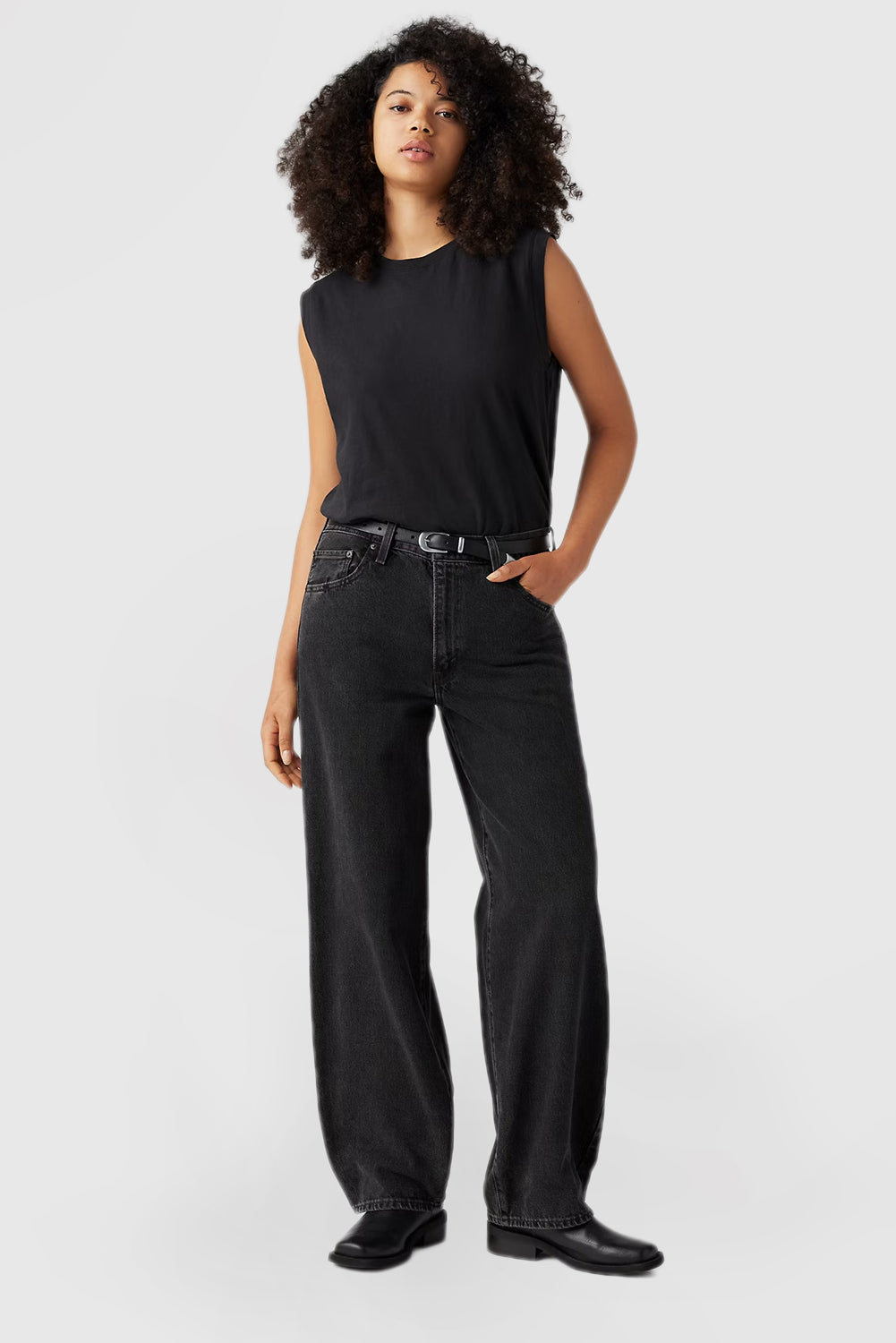 Women's Solid Color Vintage Loose Fit Jeans with Pockets