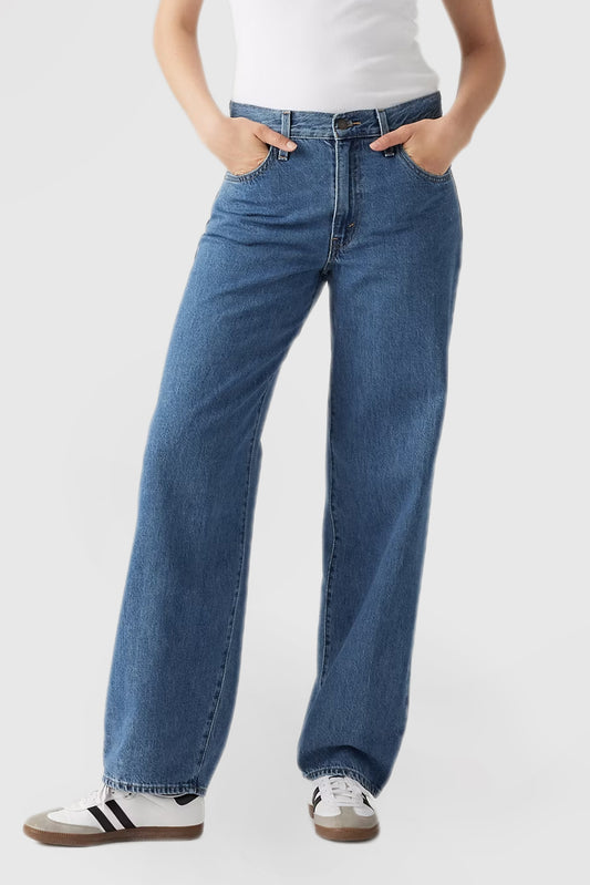 Women's Solid Color Vintage Loose Fit Jeans with Pockets