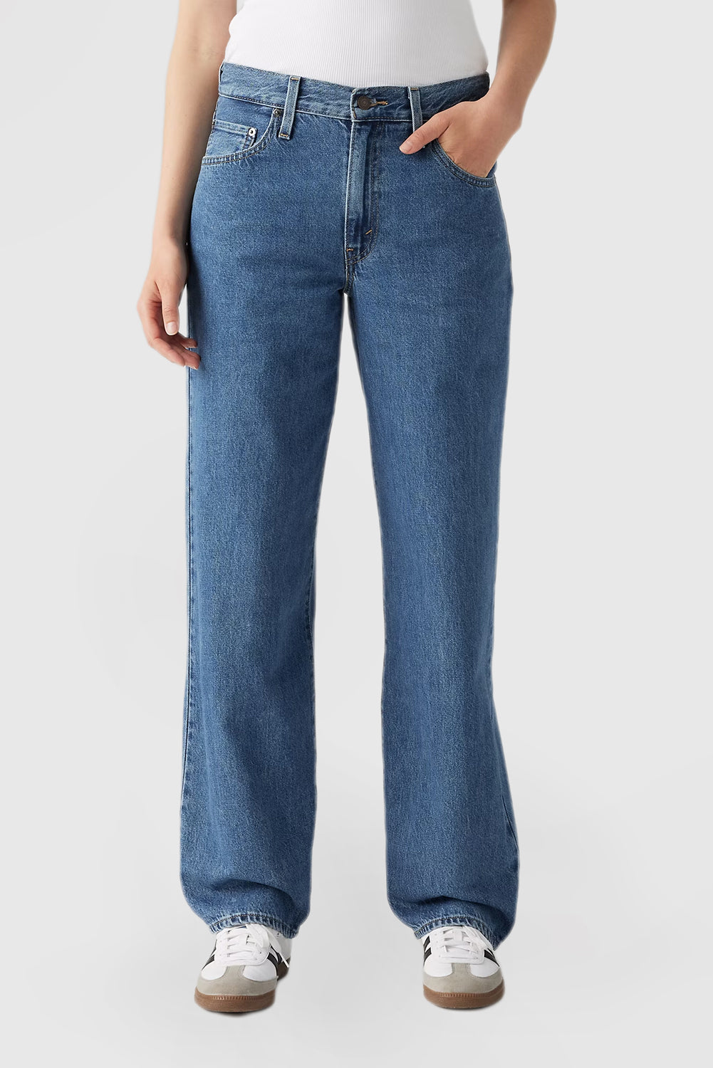 Women's Solid Color Vintage Loose Fit Jeans with Pockets