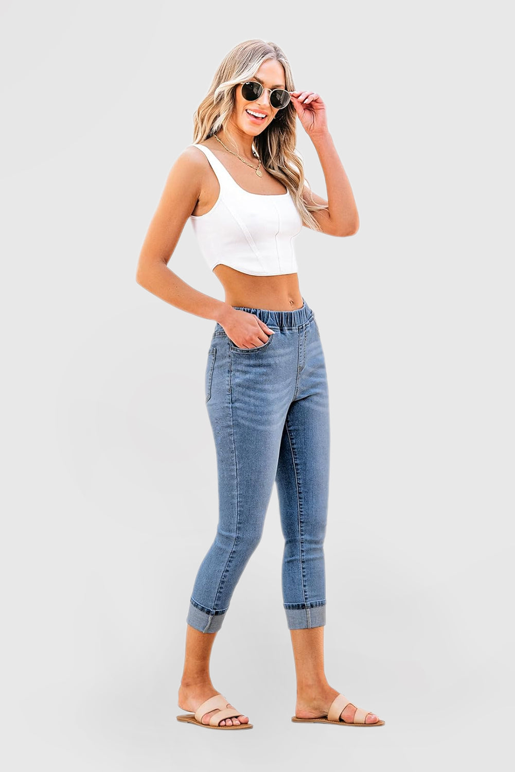 High-Waisted Stretch Denim Skinny Capri Jeans for Women
