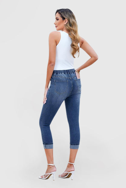 High-Waisted Stretch Denim Skinny Capri Jeans for Women