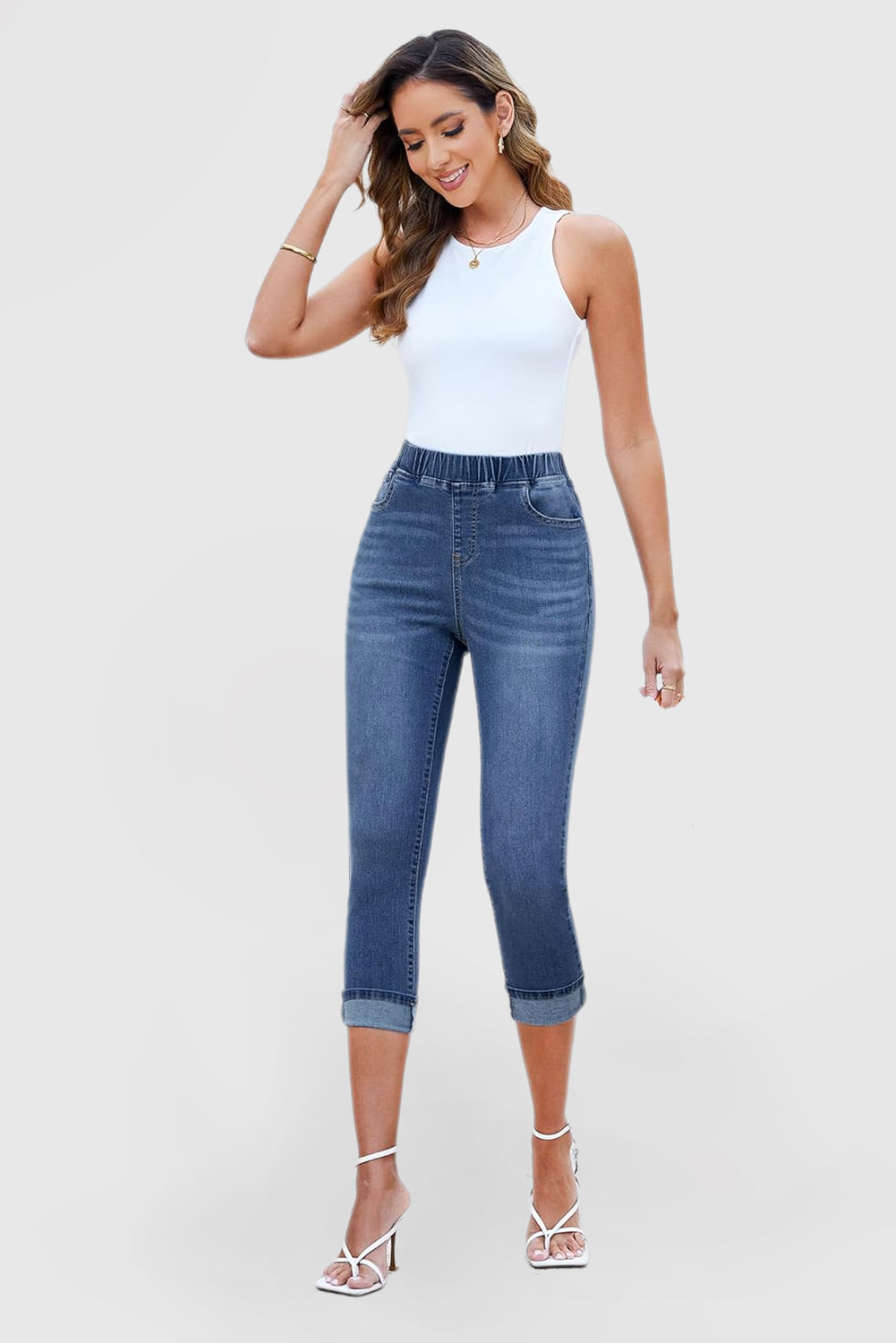 High-Waisted Stretch Denim Skinny Capri Jeans for Women