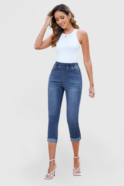 High-Waisted Stretch Denim Skinny Capri Jeans for Women