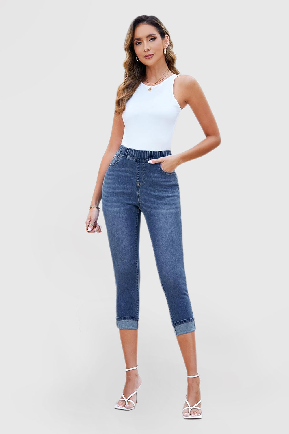 High-Waisted Stretch Denim Skinny Capri Jeans for Women